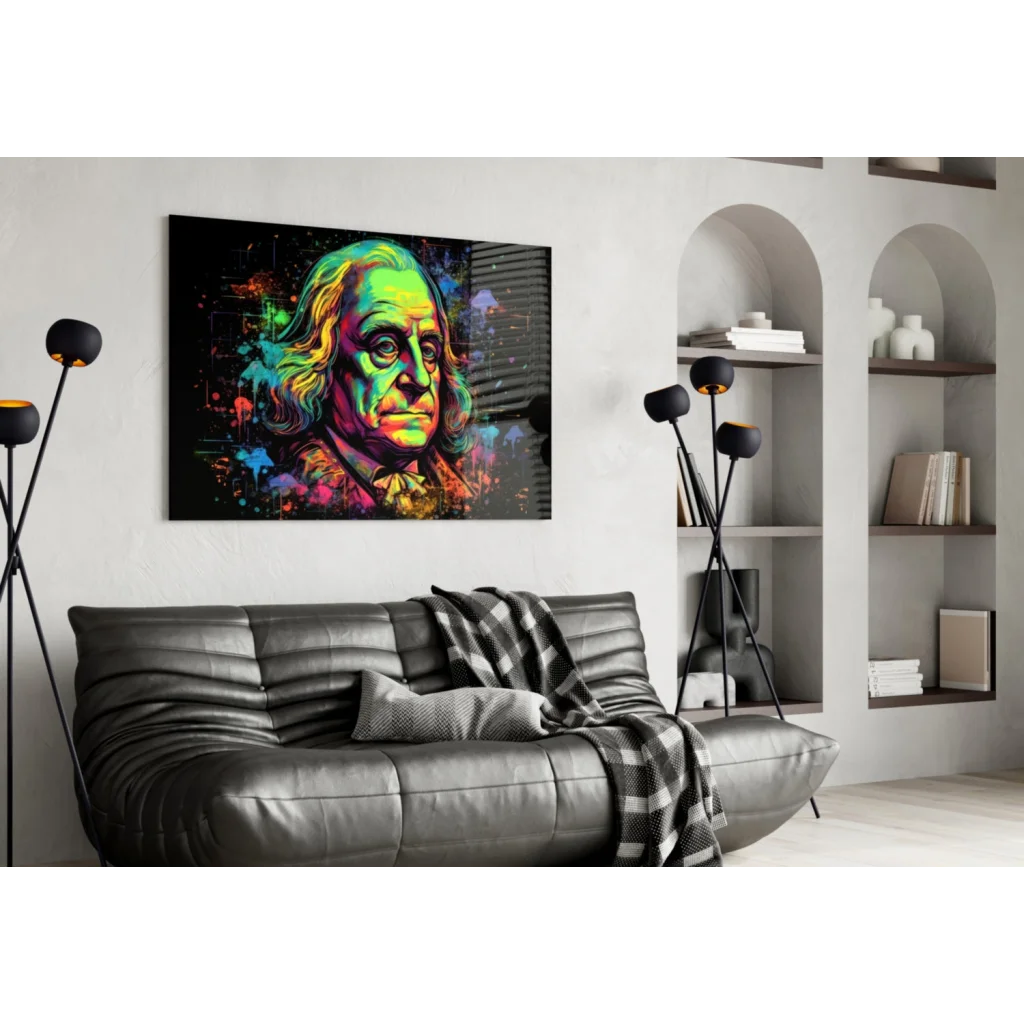 Vibrant Benjamin Franklin portrait canvas wall art