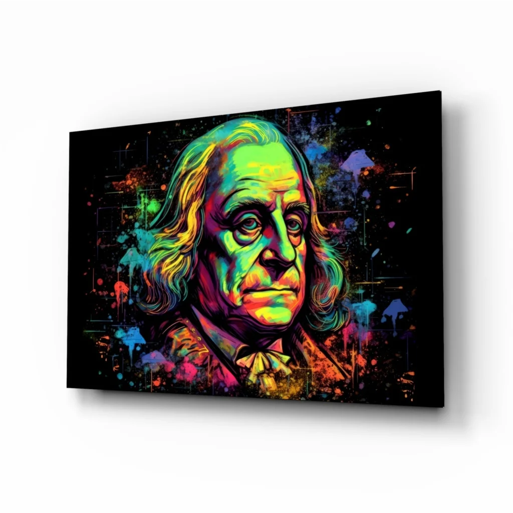 Vibrant Benjamin Franklin portrait canvas wall art