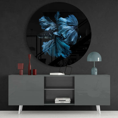 Vibrant blue betta fish tempered glass art for walls