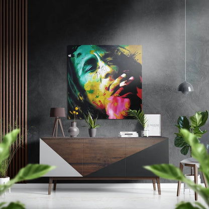 Vibrant Bob Marley canvas art on brushed aluminium dibond