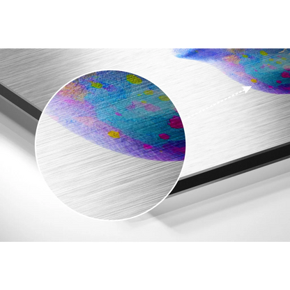 Vibrant brushed aluminium dibond wall art with colorful speckles
