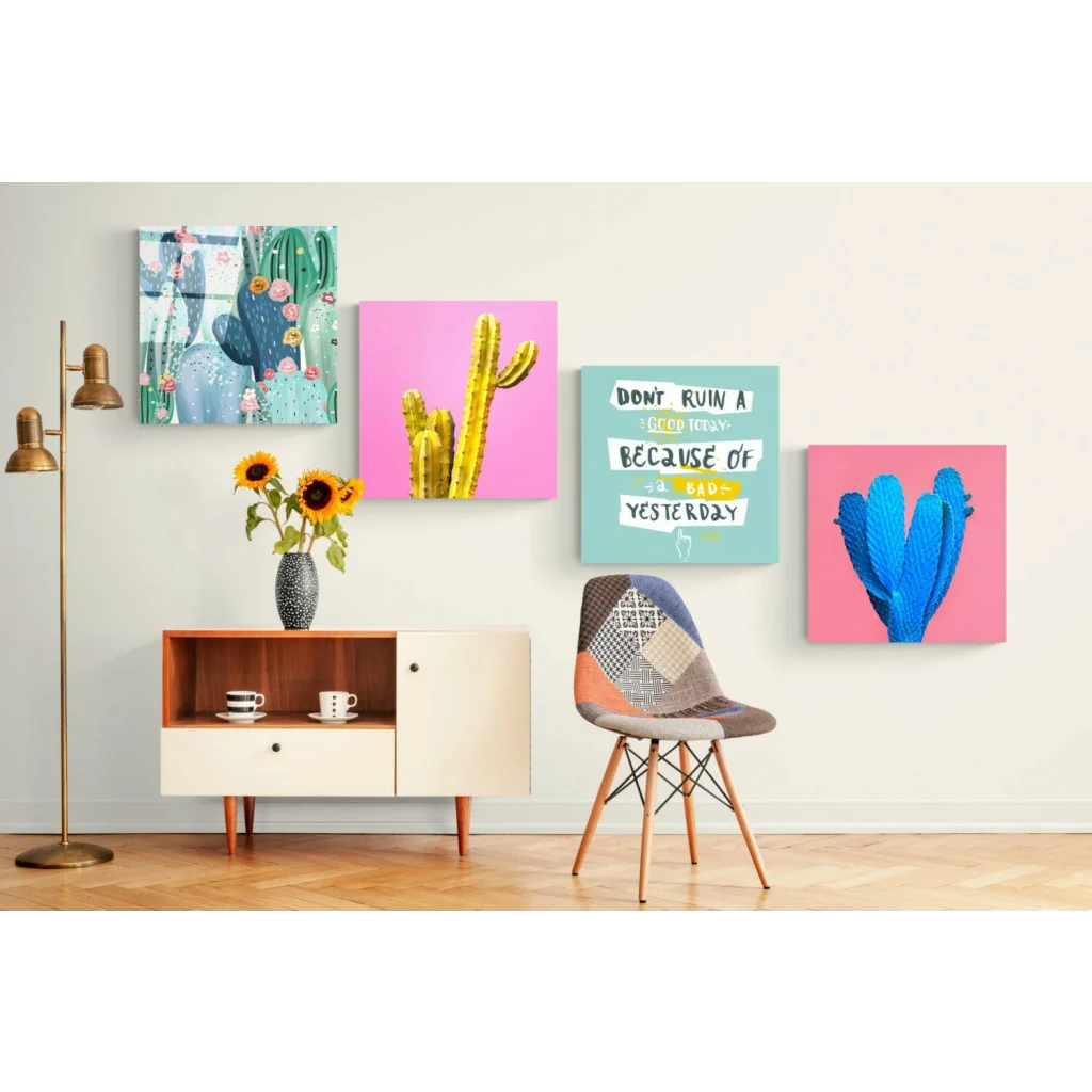 Sunflower vase with black white speckled texture in vibrant glass wall art