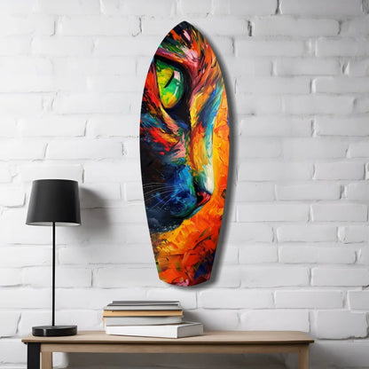 Vibrant multi-colored abstract cat tempered glass art for walls