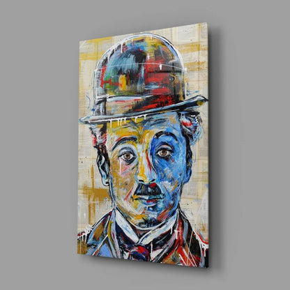 Vibrant Charlie Chaplin glass wall art canvas print