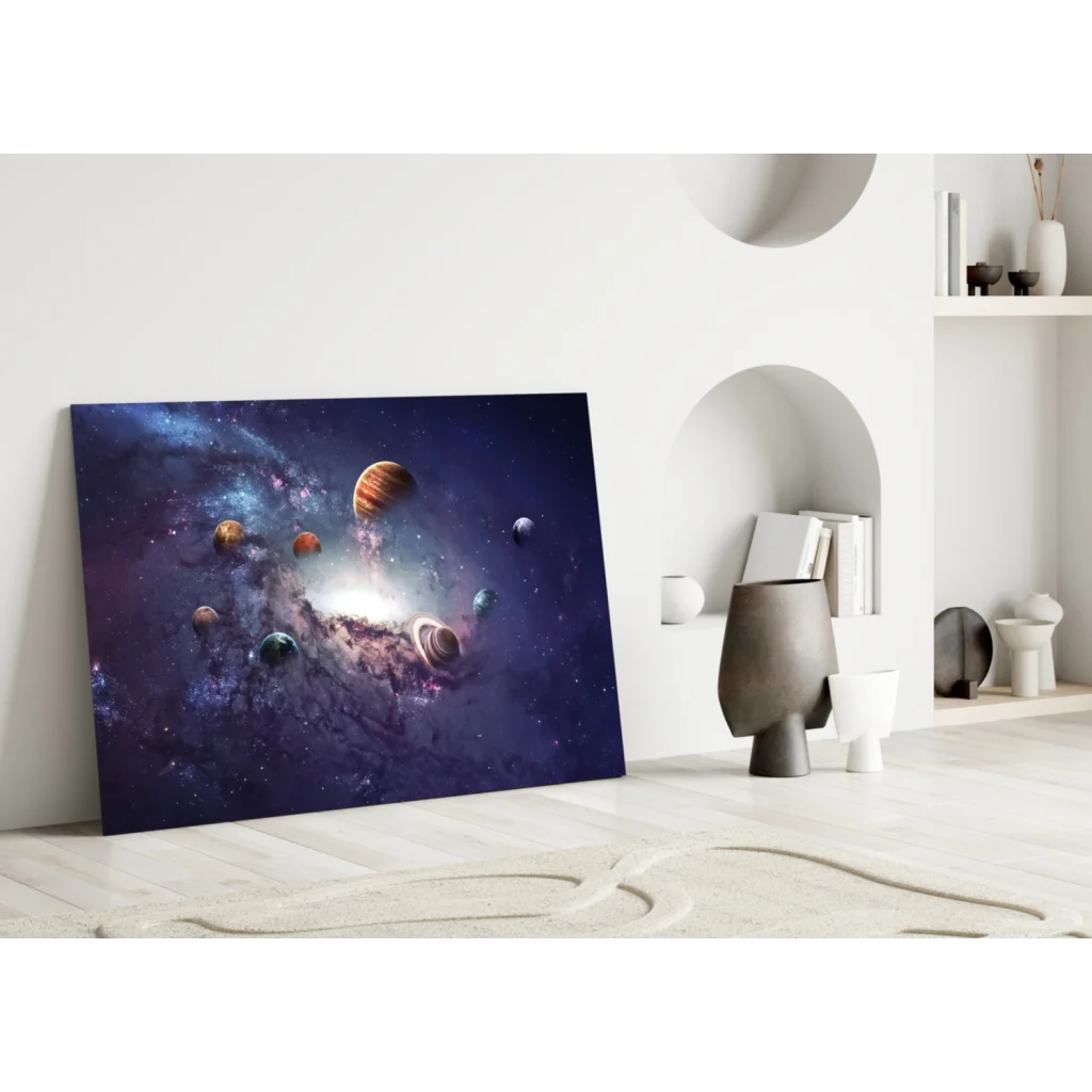 Vibrant cosmic planets canvas wall art in space, detailed colors
