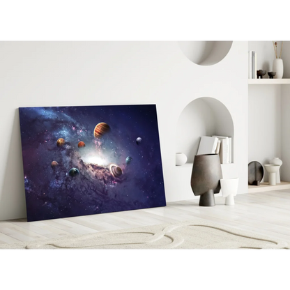 Vibrant cosmic planets canvas wall art in space, detailed colors