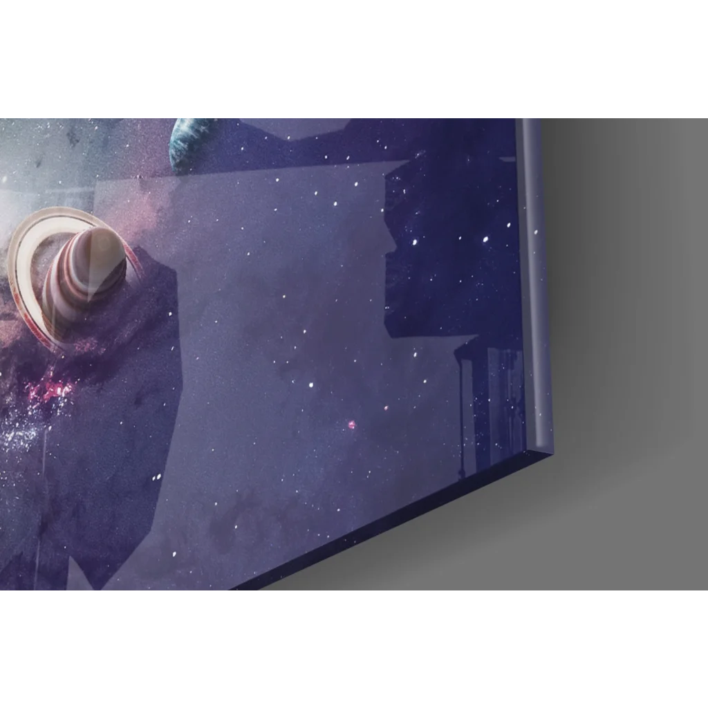 Vibrant cosmic planets blue starry night cityscape wall art canvas