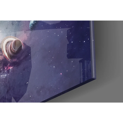 Vibrant cosmic planets blue starry night cityscape wall art canvas