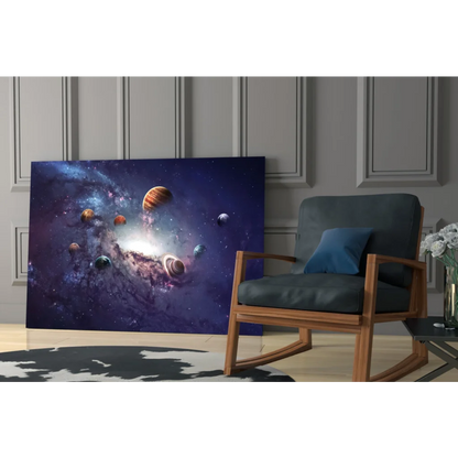 3D printed galaxy wall art with vibrant cosmic planets and stars