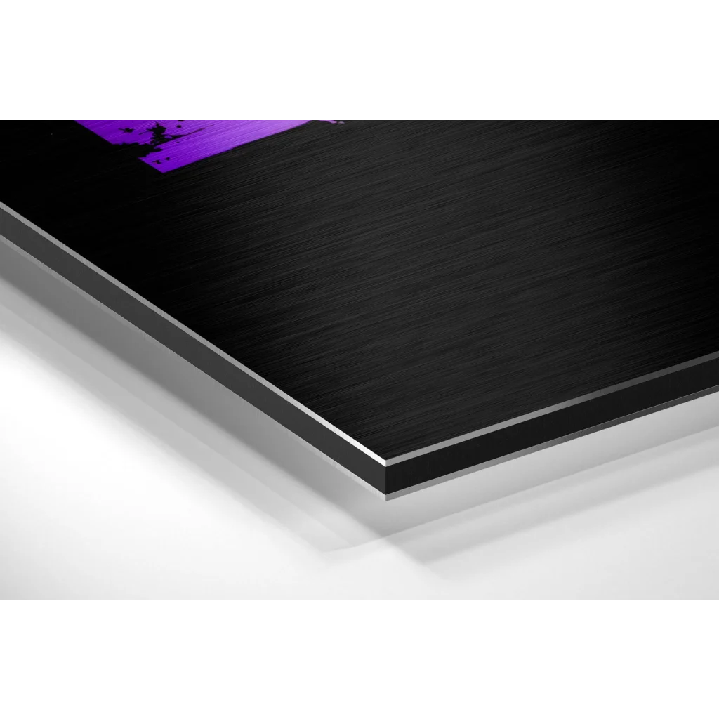 Glass Wall Art Vibrant purple abstract on black brushed aluminium dibond wall art