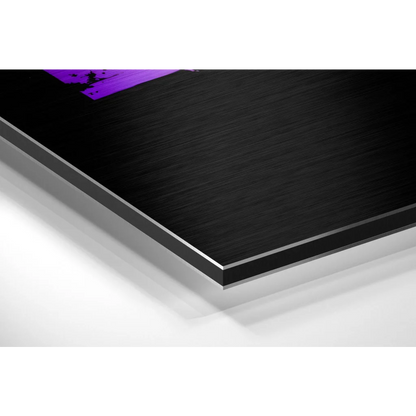 Vibrant purple abstract on black brushed aluminium dibond wall art