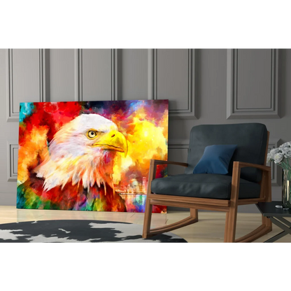 Vibrant eagle glass wall art print on wood frame