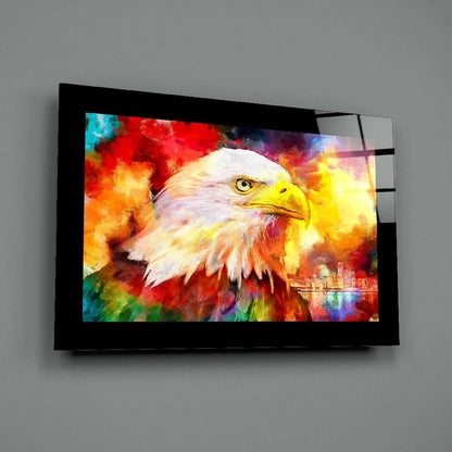 Vibrant eagle glass wall art in stunning colors with glossy finish