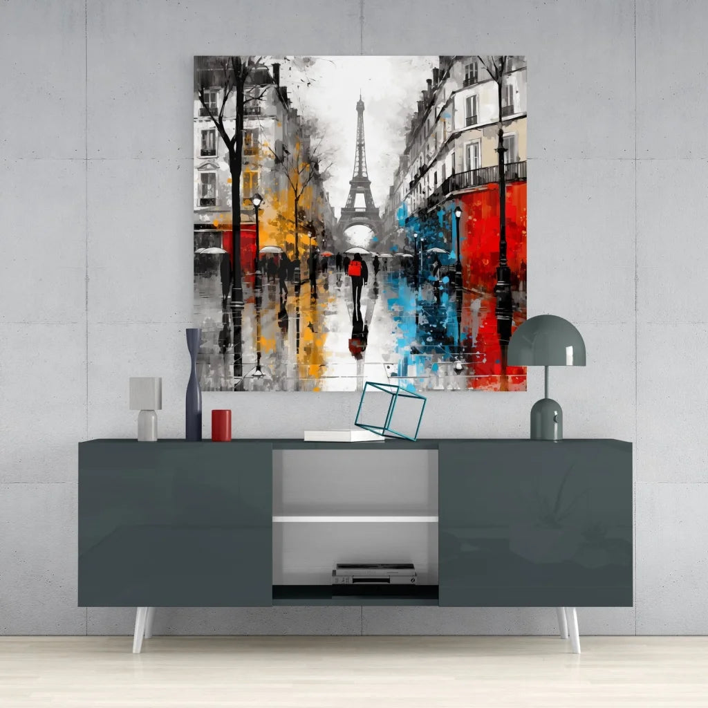 Vibrant Eiffel Tower tempered glass art painting for walls