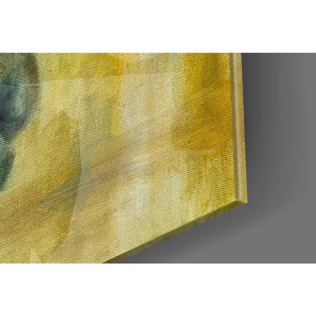 Vibrant yellow elephant abstract wall art with green hints on textured canvas