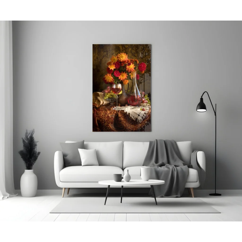 Vibrant Floral Bouquet Glass Wall Art Canvas Print | Modern Wall Art Decor | vintageantiquesgifts.com
