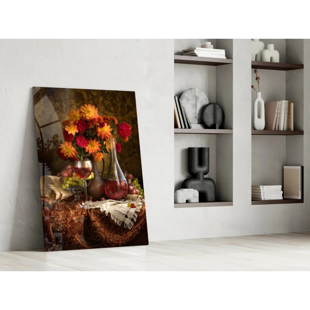 Vibrant autumn floral bouquet glass wall art canvas print