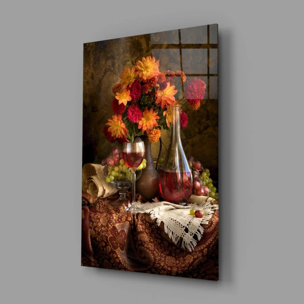 Vibrant Floral Bouquet Glass Wall Art Canvas Print | Glass Wall Art Print | vintageantiquesgifts.com