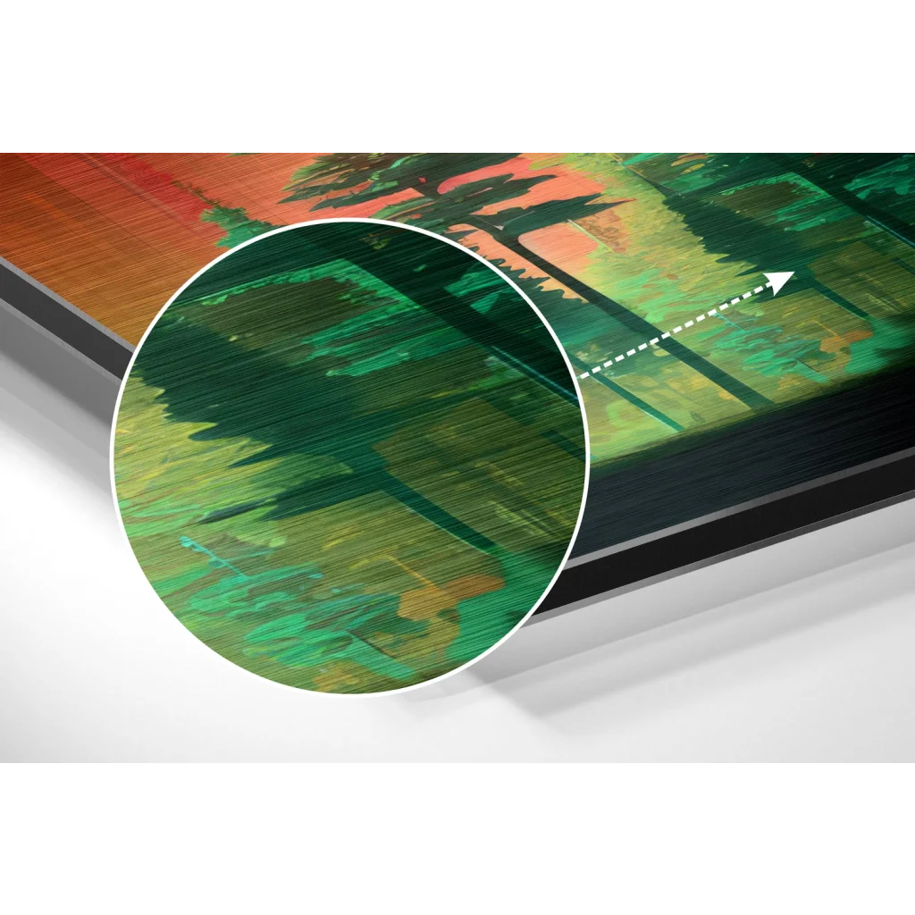 Vibrant abstract forest canvas on brushed aluminium dibond print