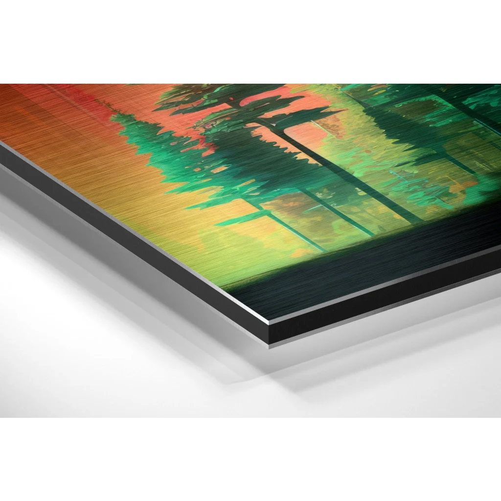 Vibrant forest acrylic print in brushed aluminium dibond frame