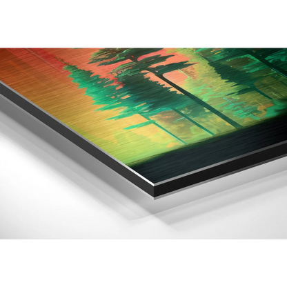 Vibrant forest acrylic print in brushed aluminium dibond frame