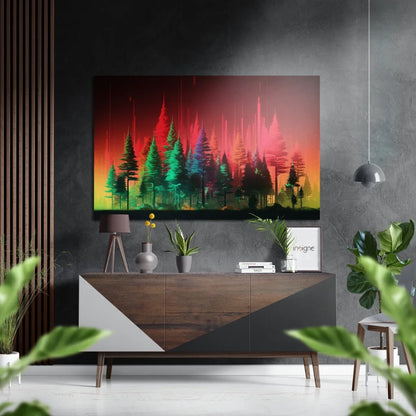 Vibrant forest silhouette on brushed aluminium dibond canvas print