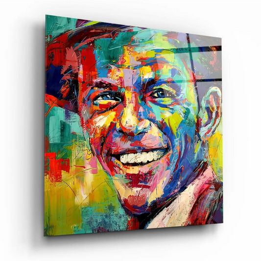 Vibrant Frank Sinatra glass wall art canvas portrait