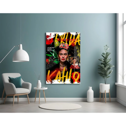 Vibrant Frida Kahlo floral wall art poster with bold patterns