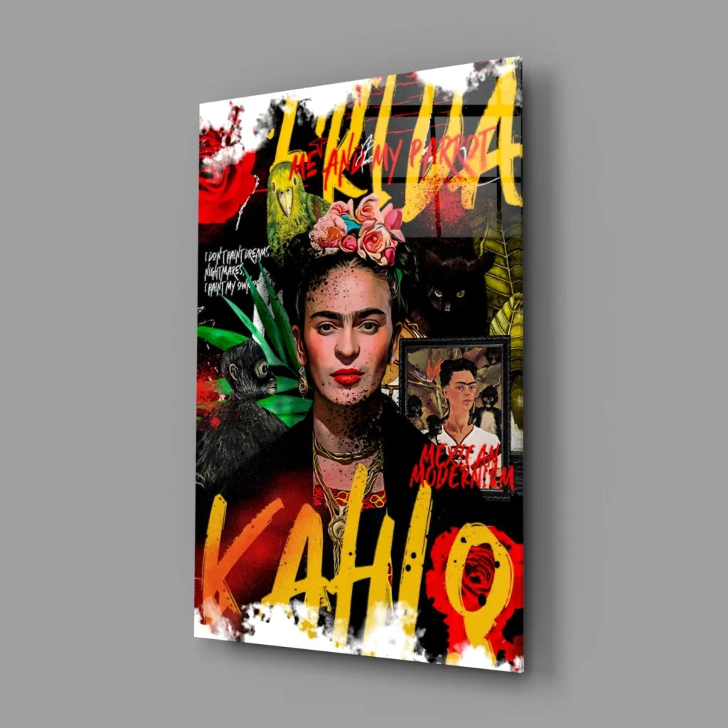 Vibrant Frida Kahlo floral wall art poster with patterns