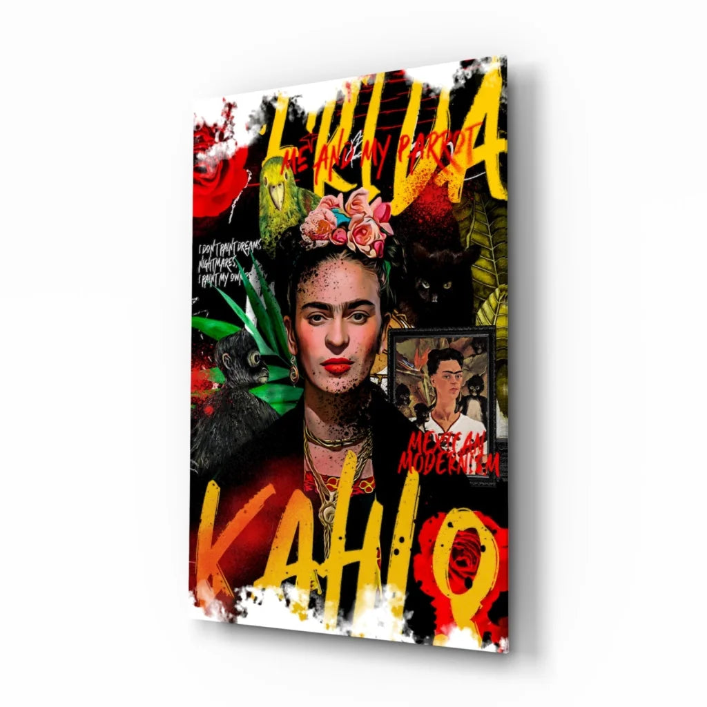 Vibrant Frida Kahlo floral wall art poster with patterns
