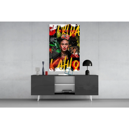 Vibrant Frida Kahlo floral wall art poster with bold patterns