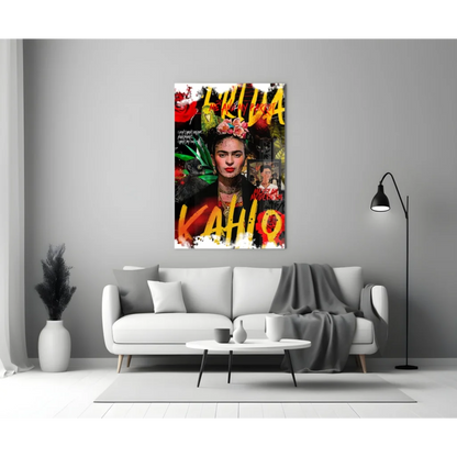 Vibrant Frida Kahlo floral wall art poster with portrait design