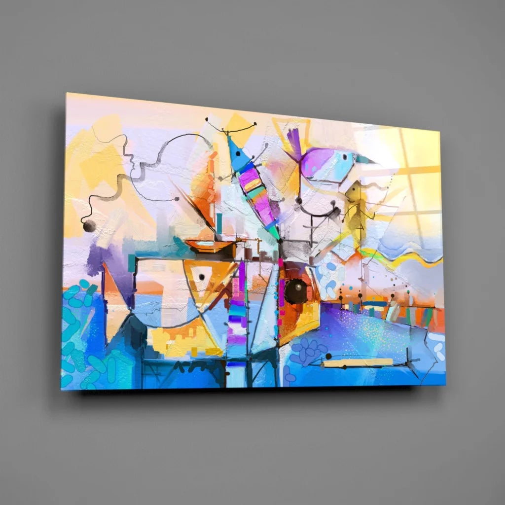 Vibrant geometric bird canvas wall art with bold abstract colors