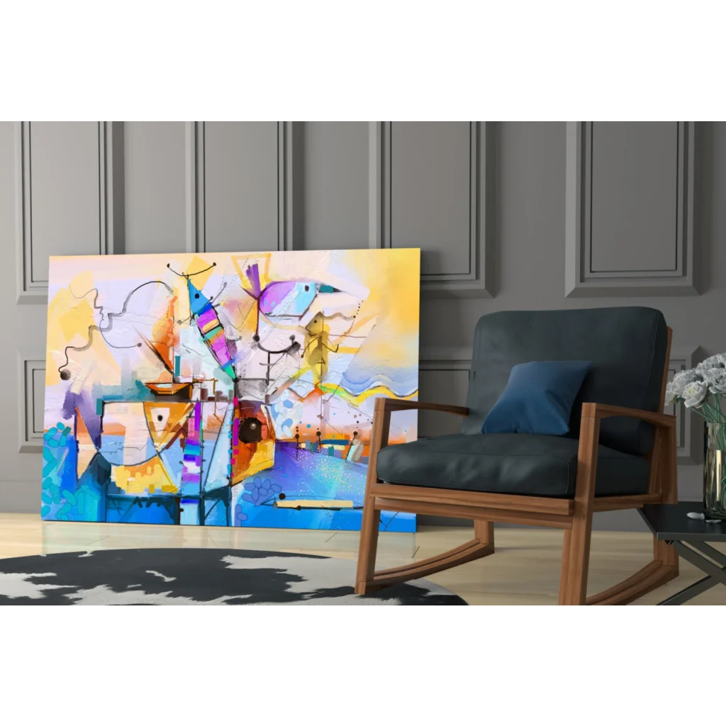 Vibrant geometric bird wall art canvas with bold abstract colors