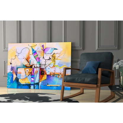 Vibrant geometric bird wall art canvas with bold abstract colors