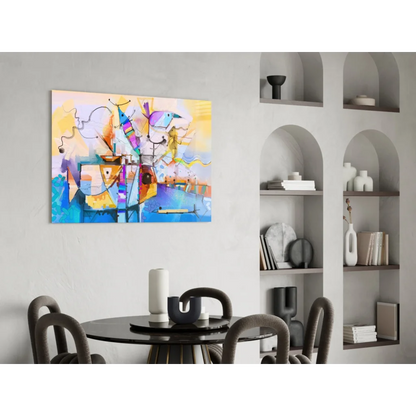 Vibrant geometric bird canvas wall art with bold abstract colors