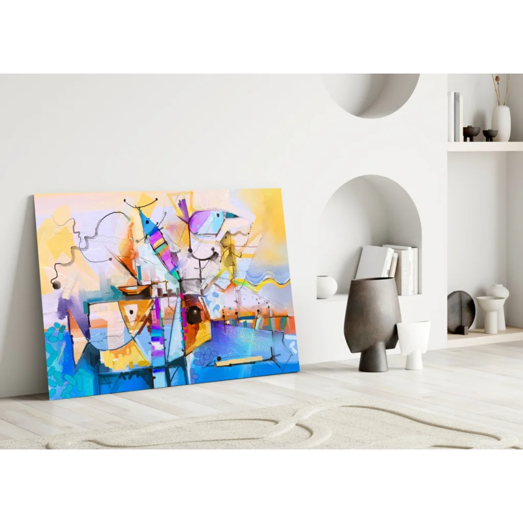 Vibrant geometric bird wall art canvas with bold abstract colors