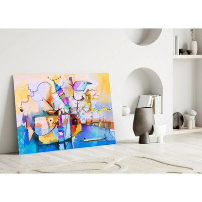 Vibrant geometric bird wall art canvas with bold abstract colors