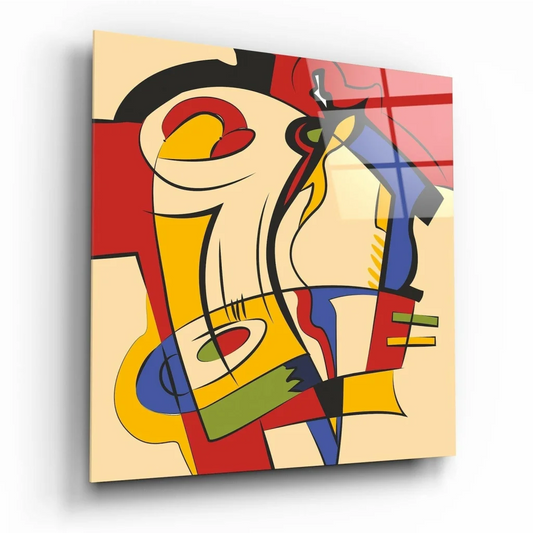 Vibrant geometric canvas wall art with bold gold accents on cream background