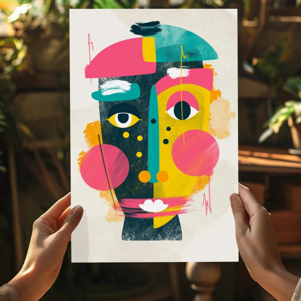 Vibrant geometric face canvas print for modern homes