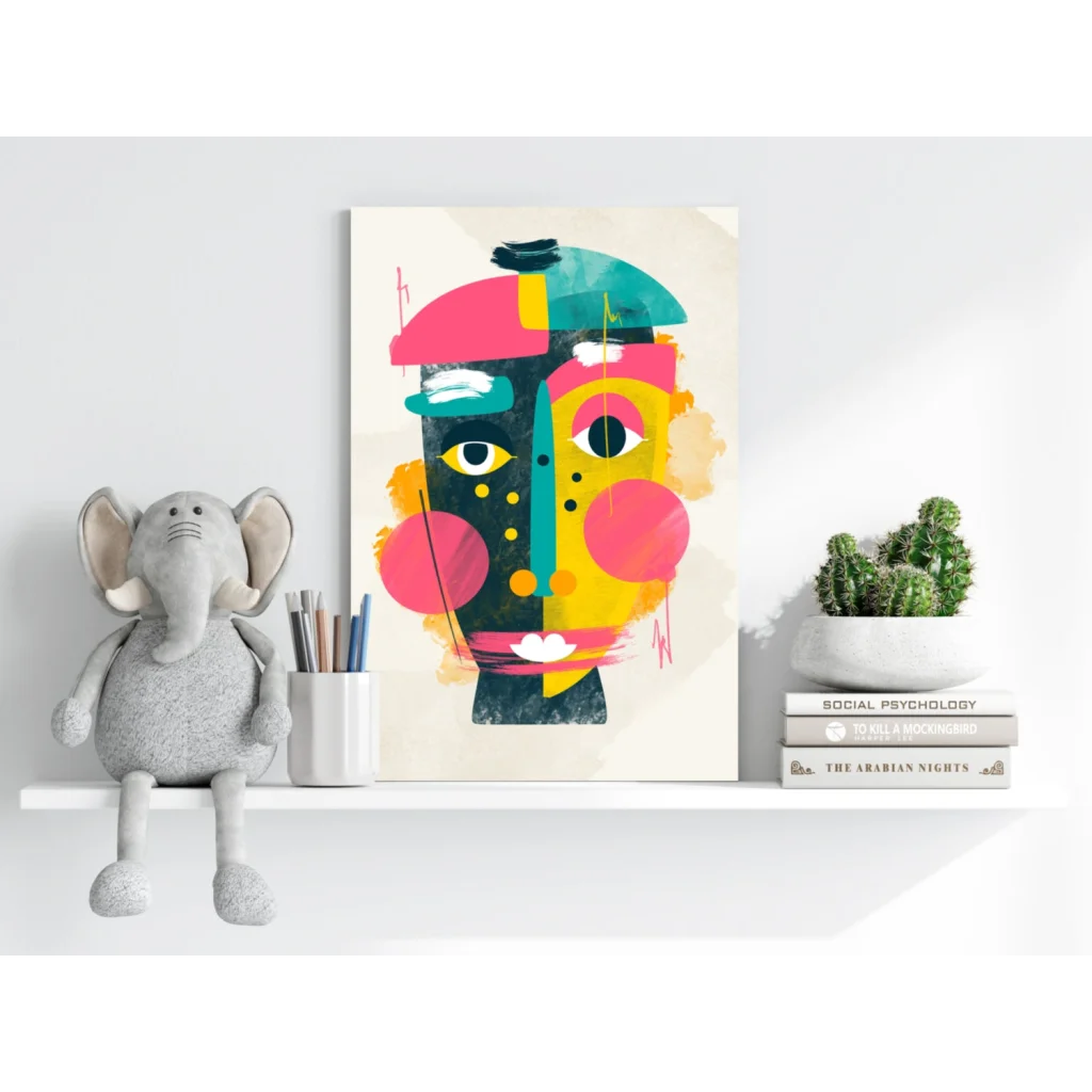 Vibrant geometric face canvas print for modern homes