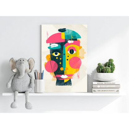 Vibrant geometric face canvas print for modern homes