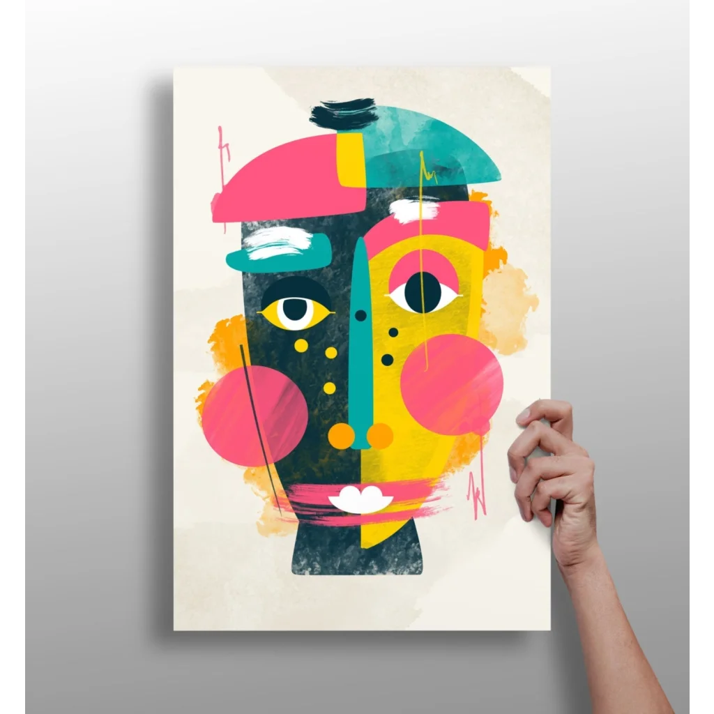 Vibrant geometric face canvas print with colorful abstract shapes