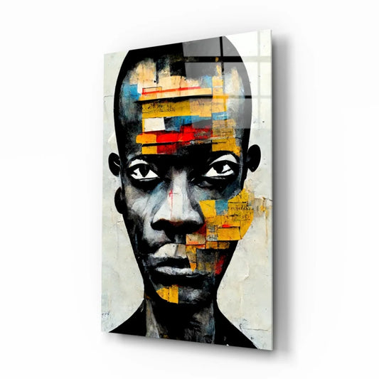 Abstract colorful geometric portrait of man on vibrant glass wall art