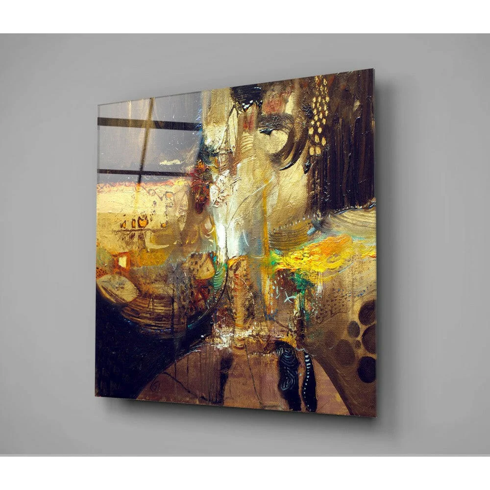 Vibrant gold black abstract canvas wall art with textured brushstrokes