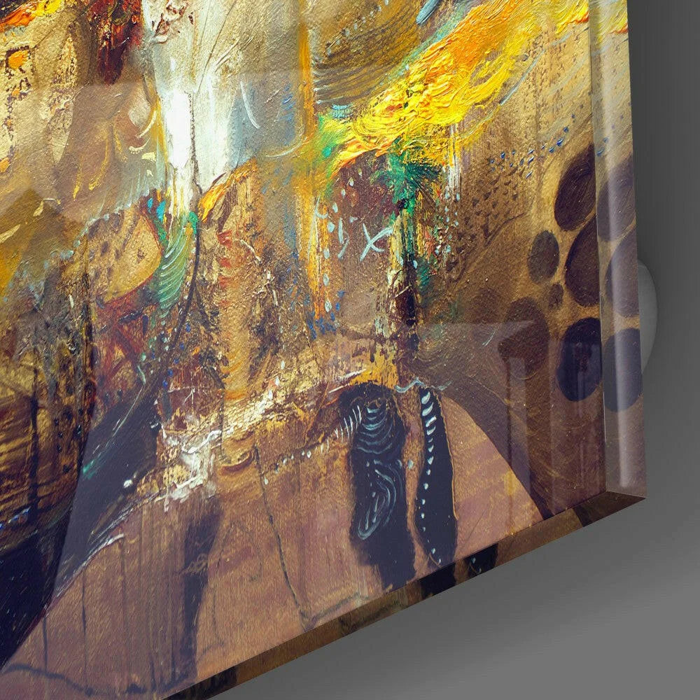 Vibrant gold black abstract canvas wall art with textured brushstrokes