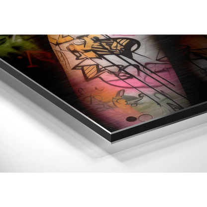 Vibrant graffiti art poster on brushed aluminium dibond with musical notes
