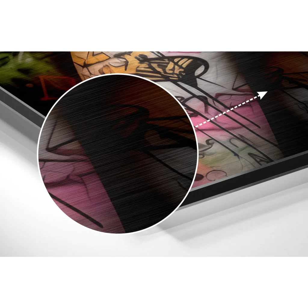 Vibrant graffiti art on brushed aluminium dibond canvas
