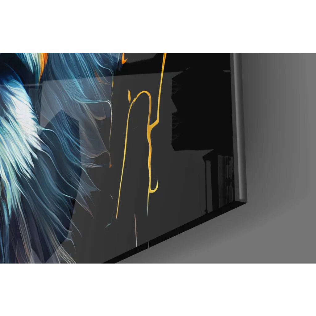 Samsung QLED TV in vibrant lion wall art on bold black background