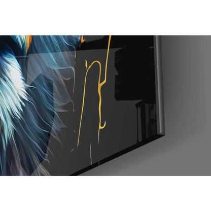 Samsung QLED TV in vibrant lion wall art on bold black background